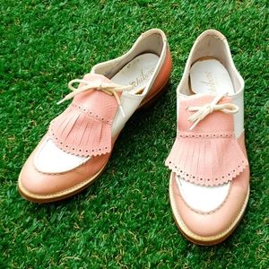 HITCHIKERS Vintage Ladies Spectator Golf Shoes W/ Kiltie Pink & White Size 7